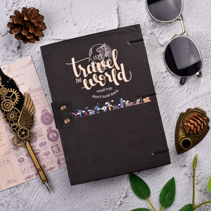 <b>A5</b> Travel Theme Handmade Paper Journal Notebook with Lock Closure | 100 Pages Premium Diary Vintage Leather Look for Travel Gift - Product Image 2