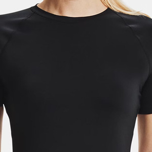 T-shirt de compression noir à manches courtes et col rond pour femme, coupe ajustée, séchage rapide, en tricot de spandex, vêtement de sport, vente en gros - Product Image 6