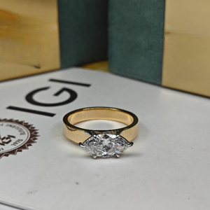 Anillo de compromiso y boda clásico con diamante marquise de 3 quilates cultivado en laboratorio, certificado IGI, engaste invisible en oro, ideal para fiestas. - Product Image 1