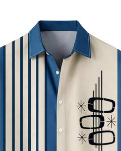Chemise à manches courtes boutonnée à rayures verticales bleues et beiges, imprimé géométrique, décontractée, été, homme, fabricant OEM, sur mesure, en gros - Product Image 5