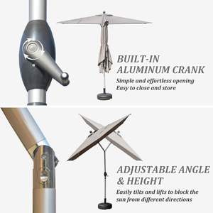 Ombrello da Patio grigio rettangolare con sollevamento a manovella e Base funzione di inclinazione non inclusa - Product Image 5