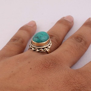 Natural Turquoise <b>Ring</b> 925 Sterling Silver Vintage Style Genuine Blue Gemstone <b>Ring</b> for Women Handcrafted <b>Boho</b> Ethnic Jewelry - Product Image 2