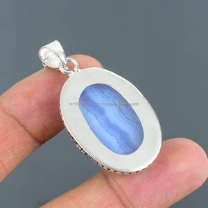 Colgante hecho a mano de Plata de Ley 925 sólida colgante de joyería de encaje azul hecho a mano colgante de plata sólida - Product Image 6