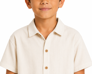 Kids Beige Textured Shirt Casual Short Sleeve Button Down Top Premium Quality Cotton Blend Shirt Stylish Collared Design Soft - Product Image 4