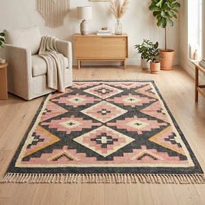 Tapis de sol en laine kilim d'inspiration anatolienne 8' x 10' pour salon, collection designer, projets hôteliers rustiques et boutique - Product Image 1