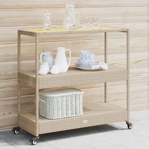 Carrello Bar a 3 Ripiani in Polyrattan Beige e Legno Massello di Acacia, Soluzione di Stoccaggio - Product Image 1