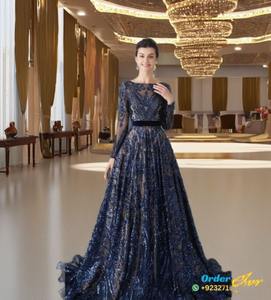 Vestido de Noche Largo de Lujo Azul Marino 2025, Elegante, Corte A, para Dama de Honor, con Lentejuelas, Estilo Vintage, Ecológico - Product Image 1