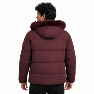 Oversized Padded Coat Puffer jacket with side pockets a zip closure detachable fur hood Fabric Parachute Bulk Men's Jackets USA - Product Image 3
