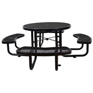 Tavolo da Picnic Rotondo in Acciaio Nero da 46 Pollici per Esterni con Supporto per Ombrellone - Product Image 4