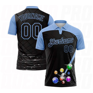 Camiseta Deportiva Personalizada de Billar en Negro y Azul Claro, Transpirable, de Secado Rápido, con Sublimación - Product Image 1