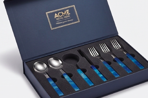 Ensemble de couverts modernes en acier inoxydable avec manche en résine bleue, cuillère et fourchette à long manche, finition miroir, pour la table et les fêtes - Product Image 4