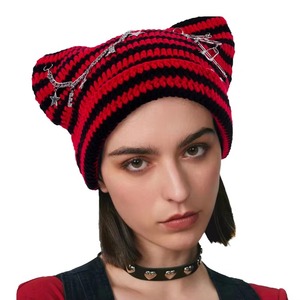 หมวกไหมพรมถักลายทางทำมือ พร้อมจี้ห้อยโซ่ สไตล์ลำลอง สำหรับเล่นสกี ใส่ได้ทุกวันในฤดูหนาว - Product Image 2