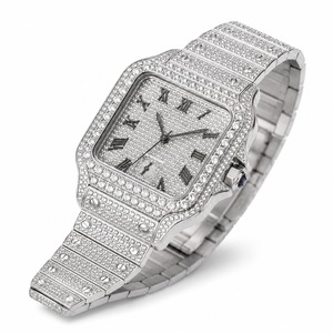 Montre de luxe rectangulaire avec diamants, bracelet en acier inoxydable, analogique à quartz, unisexe - Product Image 2