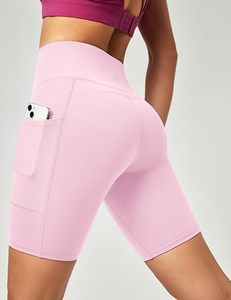 Shorts de sport rose taille haute avec poches, séchage rapide, tricoté, pour femme, vêtements de sport - Product Image 3