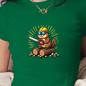 เสื้อยืดสั้นแฟชั่นบีเวอร์แปลกๆกับเลื่อยโซ่ - Product Image 3