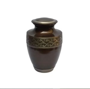 Dark Metal European Style Eco-Friendly Cremation Urn Adult Ashes Jar with Gold Tone Band <b>Memorial</b> Burial <b>Keepsake</b> Vessel - Product Image 1