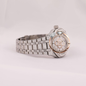 Montre pour homme sur mesure en acier inoxydable, mouvement à quartz analogique, diamant moissanite, luxe, entièrement sertie de pierres, 10 bars d'étanchéité - Product Image 2