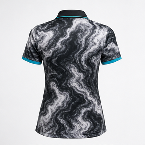 Custom Black <b>White</b> Marble Swirl <b>Womens</b> <b>Polo</b> <b>Shirt</b> Quick Dry Breathable Short Sleeve Performance Golf Tennis Uniform WPS-0792 - Product Image 2