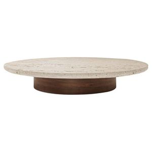 Hot Selling Round Travertine Coffee <b>Table</b> With Wooden <b>Legs</b> Luxury Living Room Center <b>Table</b> Modern Furniture - Product Image 2
