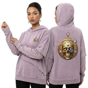 Custom Oversized Acid Wash Purple Hoodie 400GSM Heavyweight Fleece Distressed Streetwear Women Pullover <b>Gummy</b> <b>Bear</b> Skull Graphic - Product Image 2