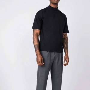 T-shirt basique uni pour homme à col montant 100% coton biologique personnalisable vierge à manches courtes écologique coupe oversize - Product Image 3