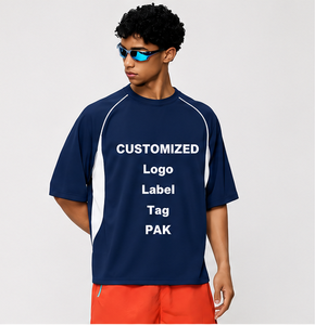 Customized Men's Beige Short Sleeve O-Neck Knitted Oversized Fit Heat-Transfer Printed Sporty Style T-Shirt - Product Image 3