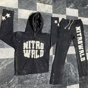 Sudaderas con capucha con LOGOTIPO personalizado de 480gsm desgastadas/parche bordado DTG serigrafía lavado ácido/chándal desteñido por el sol dividido acampanado - Product Image 1