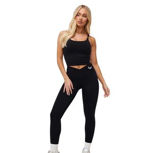 Women's <b>Black</b> <b>Wrap</b> Over Legging High Waisted Stretch Yoga Pants Contour Fitness Tights Gymwear Activewear Apparel - Product Image 1