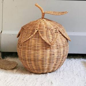 Kids storage lidded box bin natural rattan <b>basket</b> fruit shape <b>baskets</b> <b>nursery</b> organization - Product Image 3