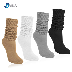 JZVINA Women's Gray Mid-Calf Slouch <b>Socks</b> Cotton Knitted Breathable Solid Color Daily Wear Autumn Style - Product Image 5