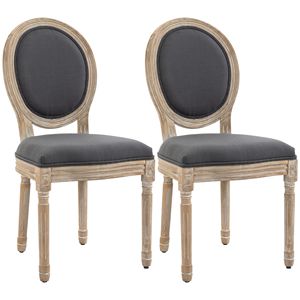 Sillas Laterales Tapizadas en Lino Francés para Comedor, Juego de 2, Gris - Product Image 1