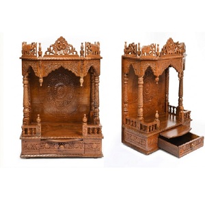 Hermoso Templo de Madera Hecho a Mano para el Hogar, Compre una Unidad de Puja Tradicional Marrón con Cajones, Santuario de Madera para el Hogar en Oferta - Product Image 1
