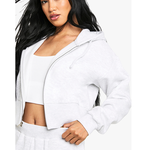 Sudadera con capucha de felpa francesa con logo personalizado, corte oversize, para mujer, top corto de gimnasio, con cremallera frontal y estampado puff. - Product Image 3