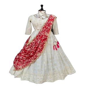 Indian Traditional <b>White</b> Color Georgette Lehenga Choli With Sequence Thread Embroidery Work & Heavy Hand Made Tassels - Product Image 1