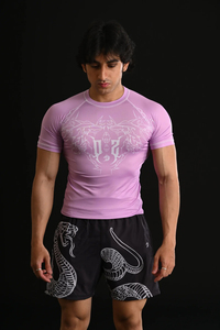 T-shirt de compression rose pour homme, imprimé dragon blanc, col rond, manches courtes, séchage rapide, coupe régulière, sublimation, sportif - Product Image 6