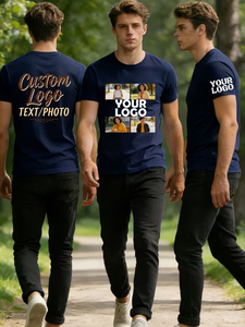 Front-Custom Printed Chest Labels Personalized Customization Your <b>Own</b> Images Custom Text Eco-Friendly Short Sleeve T-Shirts - Product Image 2