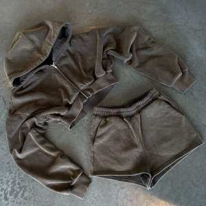 Hot Sale <b>Women's</b> Solid Color Long Sleeve Drawstring Zipper <b>Short</b> Casual Pullover Sweatshirt <b>Women</b> Joggers <b>Women</b> Hoodie <b>Set</b> - Product Image 2