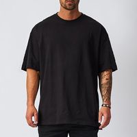 T-shirt en coton noir surdimensionné pour homme, 300 GSM, manches courtes, col rond, coupe décontractée, couleur unie, tricot jersey, style uni teint