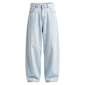 Jean en denim tissé respirant pour homme, taille mi-haute, coupe droite, délavage clair, en coton, coupe classique, pantalon décontracté de BD - Product Image 1
