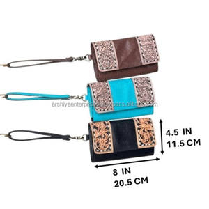 Cartera de mano de cuero mecanizada a mano de estilo occidental superventas, cartera de mano de cuero genuino Floral en relieve, tarjetero, monedero - Product Image 2