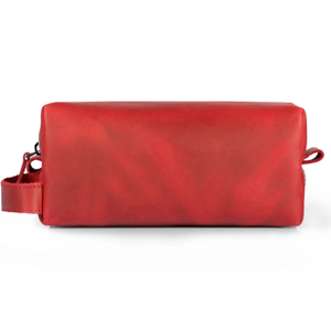 Bolsa de Cosméticos de Cuero Rojo, Tamaño Mediano, Cierre de Cremallera, Asa Suave, Estuche Portátil para Artículos de Aseo, Organizador de Viaje - Product Image 1