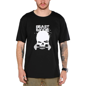 T-shirt noir pour homme avec imprimé crâne et haltères, col rond, manches courtes, coupe classique, tissu jersey 100% coton - Product Image 1