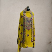 Ensemble Salwar Saree en Coton Jaune Lourd avec Broderie Ari de Cachemire pour Femme, Tenue Traditionnelle Indienne et Pakistanaise, Bordure Florale, Infroissable, pour Fête