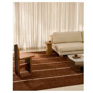 Tapis d'intérieur Oscar Brown en laine de Nouvelle-Zélande tissé à la main, à motif rayé vertical ivoire, tapis en laine texturé moderne fait main - Product Image 2