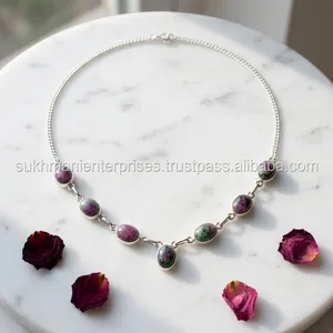 Collar de Plata de Ley 925 con Rubí Zoisita, Joyería de Piedras Preciosas Ovaladas Hechas a Mano, Engastadas en Bisel, para Mujer, Estilo Vintage - Product Image 5