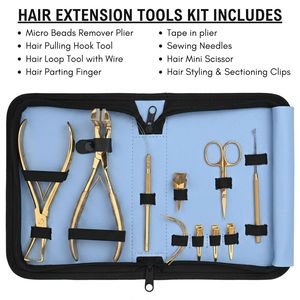 <b>Hair</b> Extension Pliers Set 3 Hole Micro Beads <b>Crimper</b> Beads Removal Tape-In Tool Tail Comb Styling Kit Stainless Steel Commercial - Product Image 6