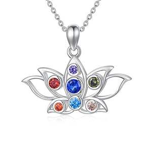 Seven Chakra <b>Lotus</b> Design Pendant Necklace Healing Crystal Spiritual Energy <b>Jewelry</b> - Product Image 1
