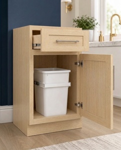 <b>Pull</b>-<b>Out</b> Waste <b>Basket</b> Base Cabinet 18 Inch Melamine Blond Oak Trash Bin RTA Wholesale Vietnam Factory - Product Image 2