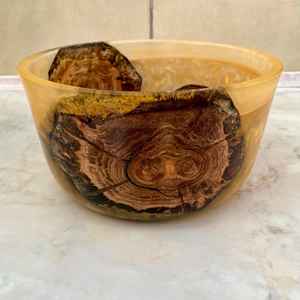 Natural Walnut Wood & <b>Red</b> Epoxy Accent <b>Bowl</b> Modern Artisan Home Display - Product Image 1