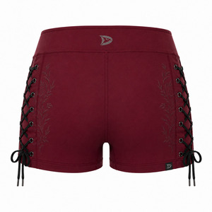 Shorts Deportivos Color Borgoña de Cintura Alta con Cordones Cruzados, Transpirables, de Punto, Spandex, Poliéster, Corte Regular, Color Sólido - Product Image 2